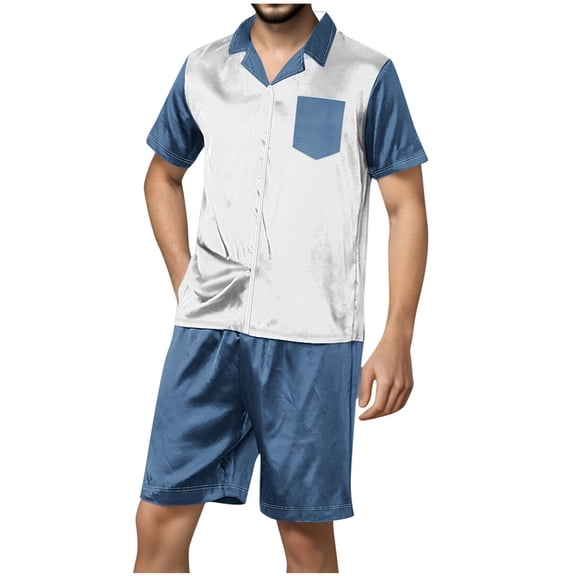 SnZhen Button up Shirt Men Casual Turndown Button Turndown Solid Short Sleeve Blouse And Pants Set