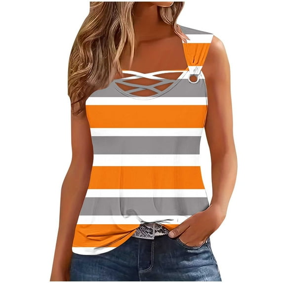 SnZhen Casual Tank Top for Women Women's Striped Printed Camisole Sleeveless Loose Vest Tops