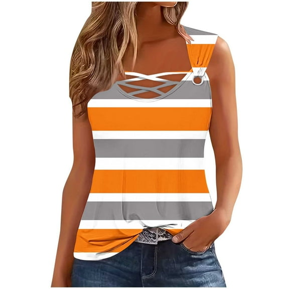 SnZhen Casual Tank Top for Women Women's Striped Printed Camisole Sleeveless Loose Vest Tops