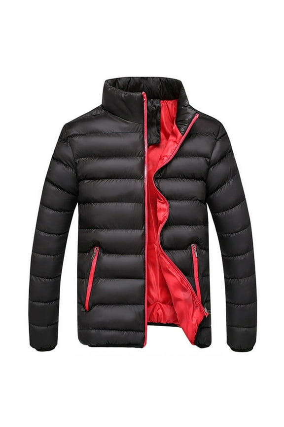 Puffer Jacket for Men Solid Color Warm Thick Coat Fashion Casual Stand-up Collar Mens Winter Clothes Black XL