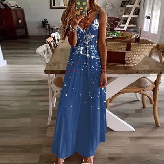 SnZhen Dresses for Women Short Party Women Fashion Sling Mid-waist V-neck Sleeveless Stripe Printing Slim Beach Long Dress
