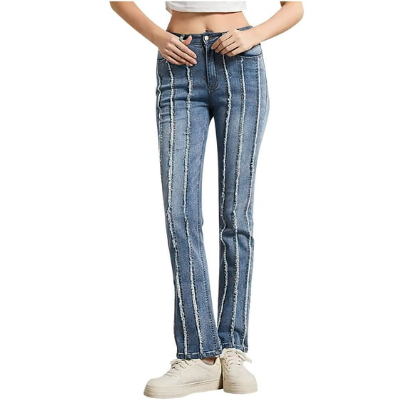 SnZhen Flare Jeans Women Mid Waist Solid Color Stretch Slim Fit Vogue Denim Pants A-Blue XL