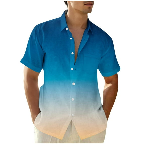 SnZhen Hawaiian Shirt for Men Men Casual Fashion Turndown Collar Gradient Print Short Sleeve Button Shirt Tops Blouse
