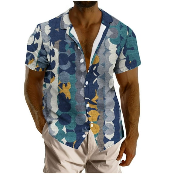SnZhen Hawaiian Shirt for Men Men Print Blouse Short Sleeve Button Turn-Down Collar Shirt Casual Hawaiian Beach Top