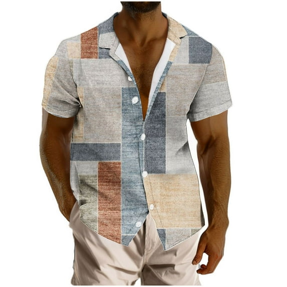 SnZhen Hawaiian Shirt for Men Men Print Blouse Short Sleeve Button Turn-Down Collar Shirt Casual Hawaiian Beach Top