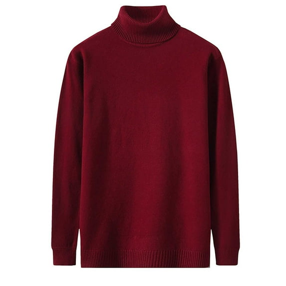 SnZhen Knit Sweater for Men Concise Fashion Casual Solid Color High Collar Long Sleeve Mens Winter Pullover M Wine