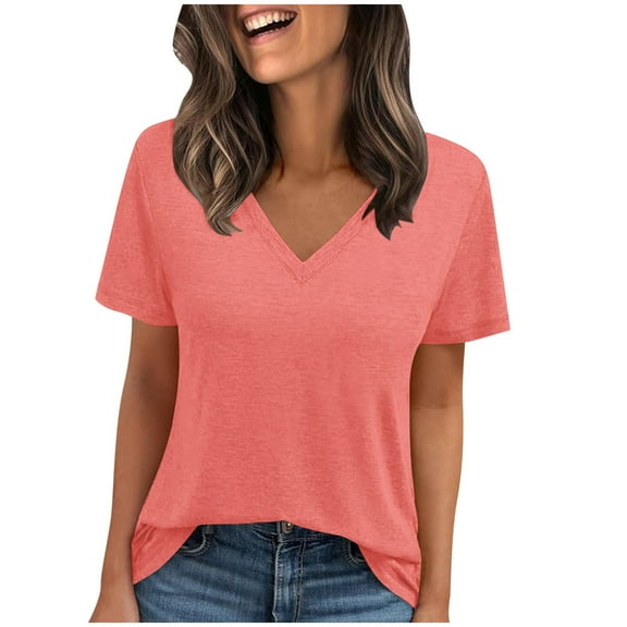SnZhen Ladies' Casual Tees Solid Color Short Sleeved V-Neck Top/shirt