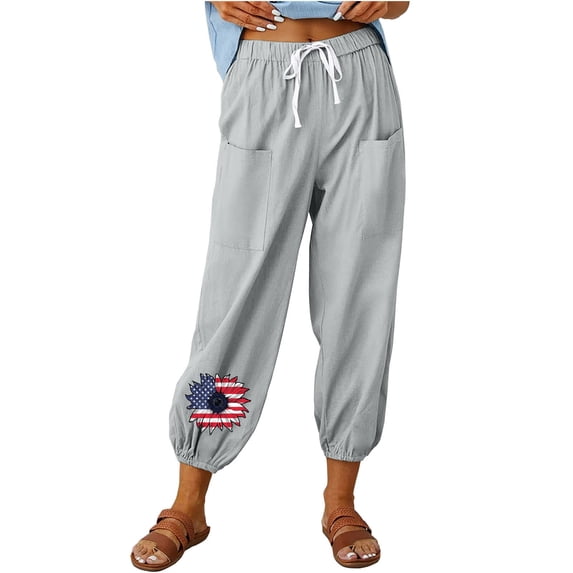 SnZhen Linen Pants Women Women's Fashion Casual Solid Color Printed Pants Comfortable And Breathable High Waist Drawstring Pocket Pants