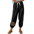 thumbnail image 1 of SnZhen Linen Pants Women Women's Fashion Casual Solid Color Printed Pants Comfortable And Breathable High Waist Drawstring Pocket Pants, 1 of 6