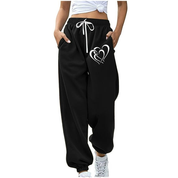 SnZhen Long Pants for Women Leisure Comfy Women Fashion Color Blocked Printed Drawstring Pants Black XL