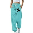 thumbnail image 1 of SnZhen Long Pants for Women Leisure Comfy Women Fashion Color Blocked Printed Drawstring Pants Blue M, 1 of 4