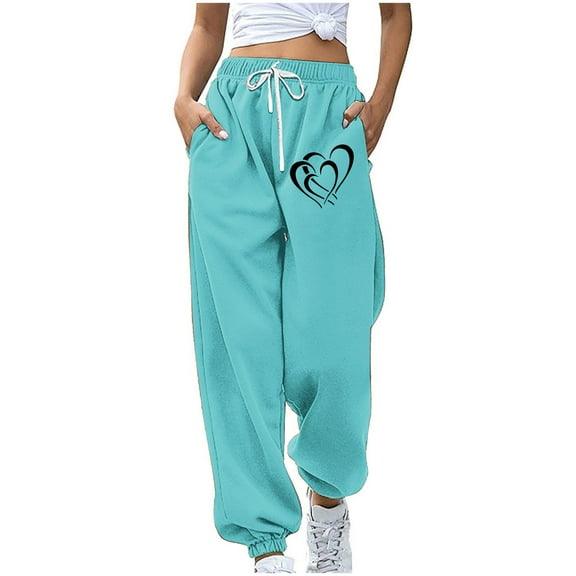 SnZhen Long Pants for Women Leisure Comfy Women Fashion Color Blocked Printed Drawstring Pants Blue XL
