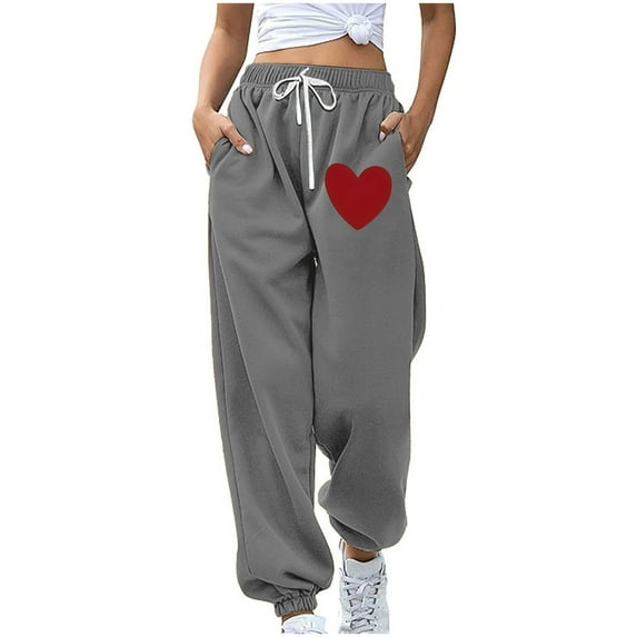 SnZhen Long Pants for Women Leisure Comfy Women Fashion Color Blocked Printed Drawstring Pants Gray S