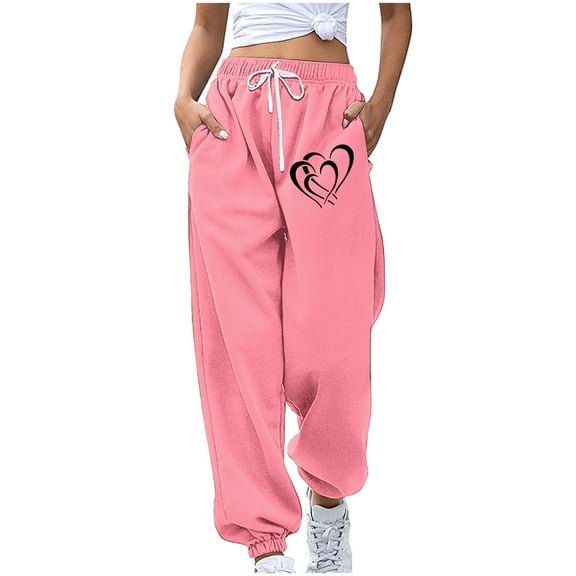 SnZhen Long Pants for Women Leisure Comfy Women Fashion Color Blocked Printed Drawstring Pants Pink M