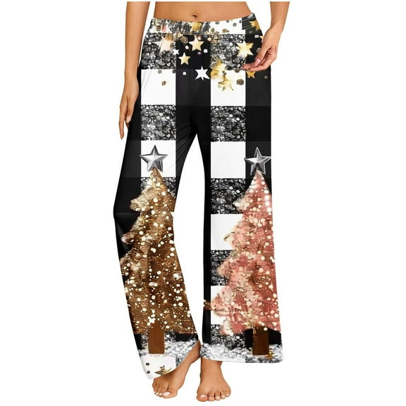 SnZhen Long Pants for Women Leisure Comfy Women's Christmas Straight Casual Fashion Printed Pyjamas and Trousers Multicolor S