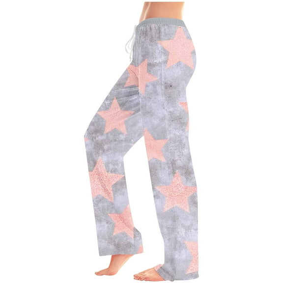 SnZhen Long Pants for Women Star Print Elastic Waistband Drawstring Pocket Pants Long Trousers