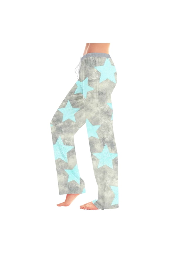 Long Pants for Women Star Print Elastic Waistband Drawstring Pocket Pants Long Trousers
