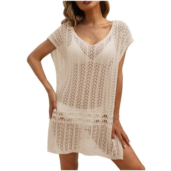 SnZhen Loose Dresses for Women Women's V-Neck Loose Casual Woven Dress Outside The Beach