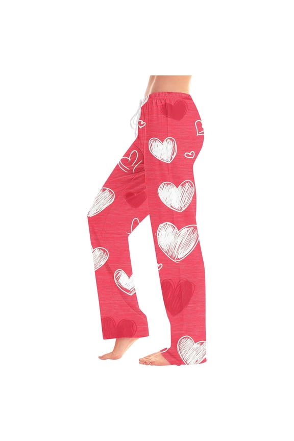 Lovely Loungewear for Women Non Positioning Printing Elastic Waist Draw Rope with Pocket Thin Full Length Pants Multicolor L