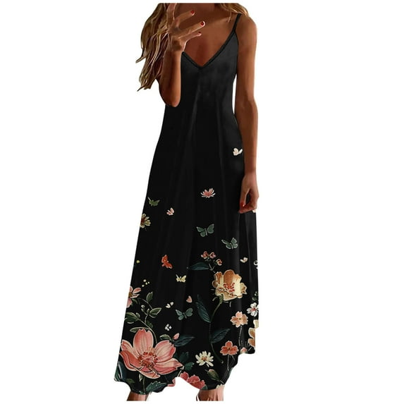 SnZhen Maxi Dresses for Women 2024 Fashion Women Summer Casual Solid V-Neck Camis Sleeveless Long Dress