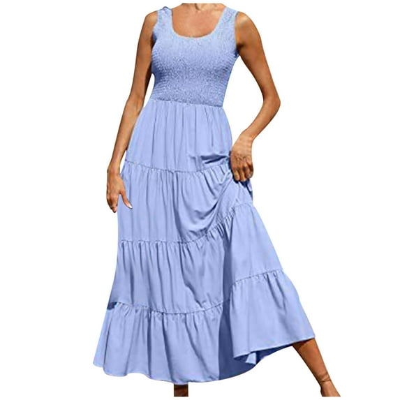 SnZhen Maxi Dresses for Women 2024 Women's Sleeveless Bohemian Long Dress Solid Color Dress