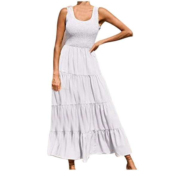 SnZhen Maxi Dresses for Women 2024 Women's Sleeveless Bohemian Long Dress Solid Color Dress