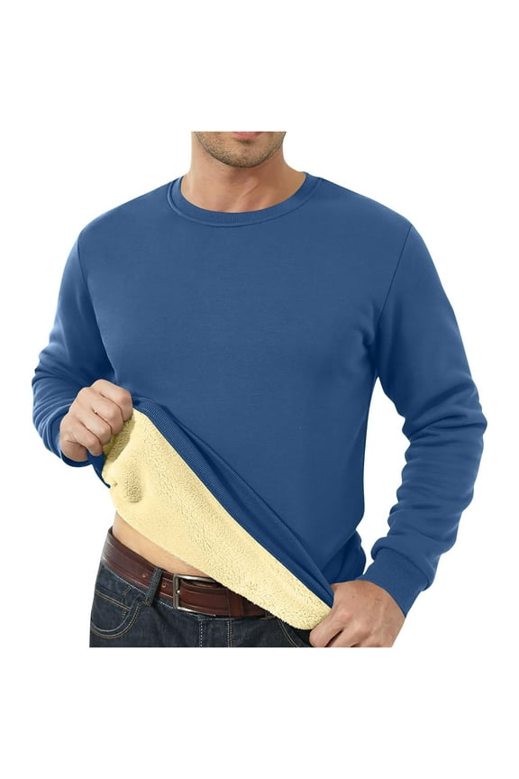 Men's Fleece Pullover Fashion Casual Long Sleeve Warm Thick Solid Color Round-Neck Outdoors Men Winter Clothing S Navy