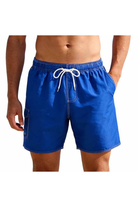 Men's Swimming Trunks Plus Size Trendy Cargo Pants Quick Drying Breathable Pocket Drawstring Waist Summer Beach Lined Shorts A-Blue L