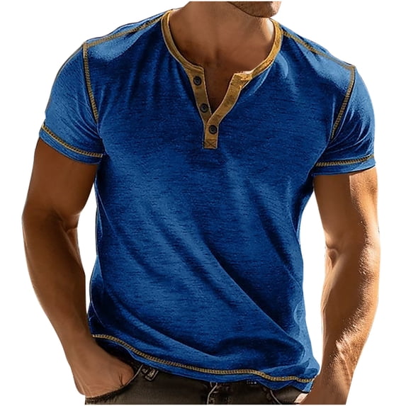 SnZhen Mens Shirts Short Sleeve Big and Tall European And American Men's Round Neck Color-blocked Short-sleeved T-shirt Slim Sports Men's Top