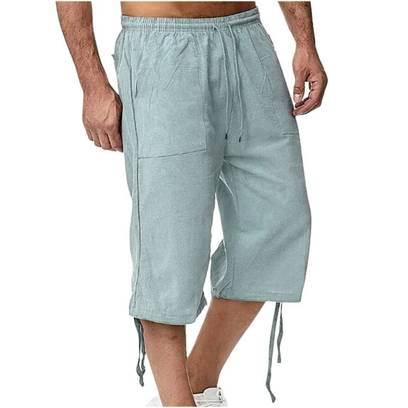 SnZhen Mens Shorts Clearance Men's Cotton Drawstring Elastic Waist Cropped Shorts