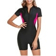 thumbnail image 1 of SnZhen One Piece Swimsuits for Women Fashion Solid Color Short Sleeve Zipper Tummy Control Womens Bathing Suit Hot Pink S, 1 of 5