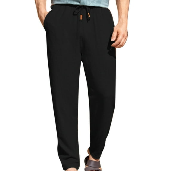 SnZhen Pants for Man Men's Fashion Drawstring Elastic Waist Solid Color Casual Length Pants