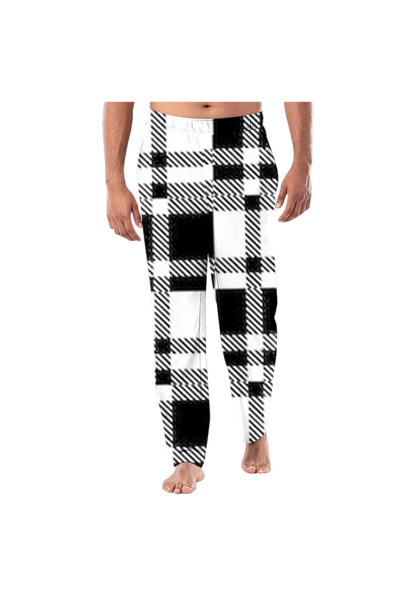 Pants for Man Men's Home Sleepwear Thin Loose Pants Plaid Straight Leg Pants Men's Casual Pants