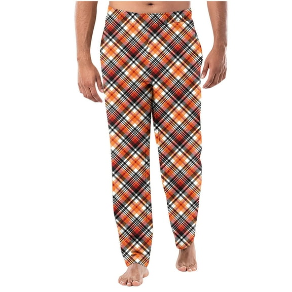 SnZhen Pants for Man Men's Home Sleepwear Thin Loose Pants Plaid Straight Leg Pants Men's Casual Pants