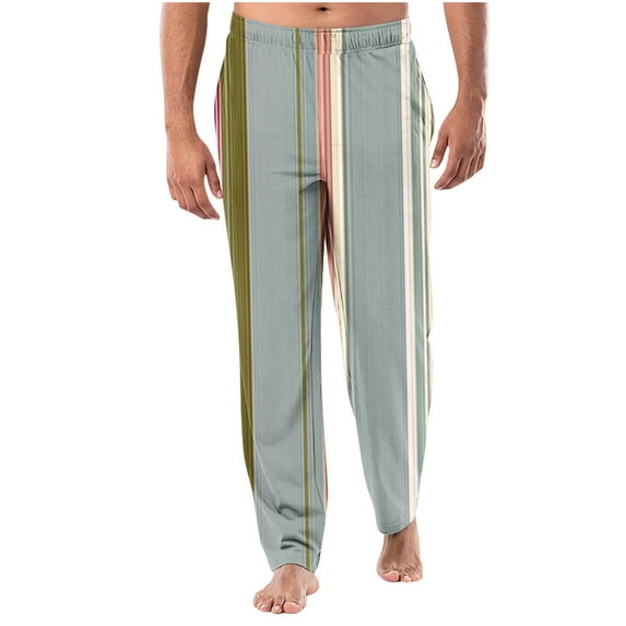 SnZhen Pants for Man Men's Home Sleepwear Thin Loose Pants Striped Straight Leg Pants Men's Casual Pants