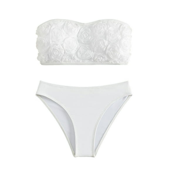 SnZhen Plus Size for 2024 Floral Bandeau High Waist Plus Size Bikini Swimsuit Two Piece Sexy Elegant Bikini Swimsuit Feminine Sensuals Bandeau Bikini Stereo Flower