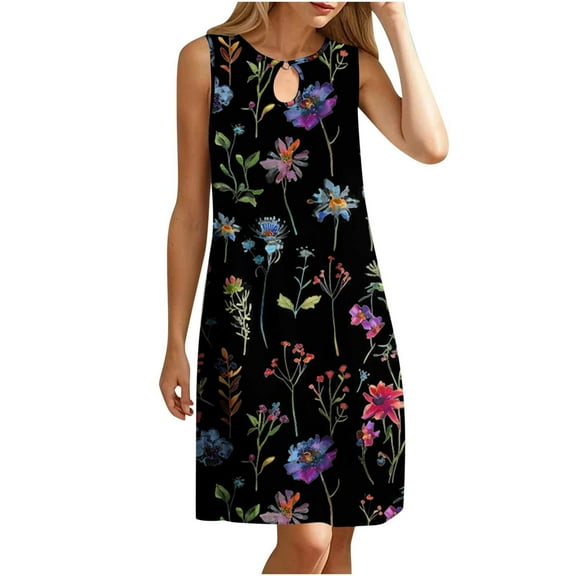 SnZhen Plus Size Dresses for Curvy Women Women's Round Neck Sleeveless Gradient Tie Dyed Beach Dress