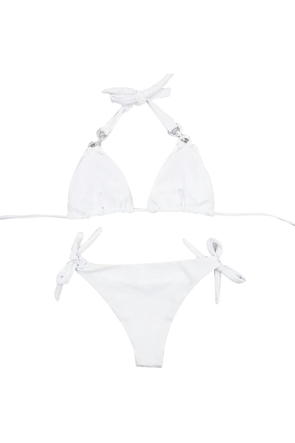Plus Size for 2024 New Sexy Solid Color Diamond Bikini Bandage Split Swimsuit