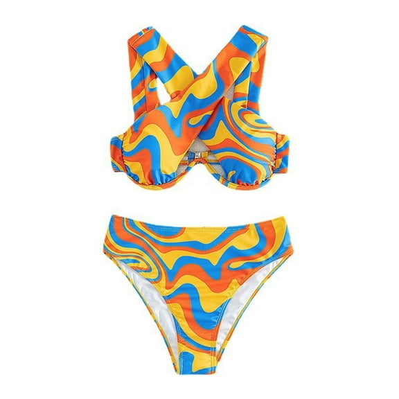 SnZhen Plus Size for 2024 Printed Hanging Neck Steel Brace Split Swimsuit High Waist Bikini Sexy Swimwear