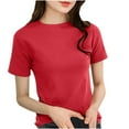 thumbnail image 1 of SnZhen Short Sleeve Tops for Women Casual Solid-color Round Neck Slim Pullover Versatile T-shirt for Daily Wear Red XXL, 1 of 4