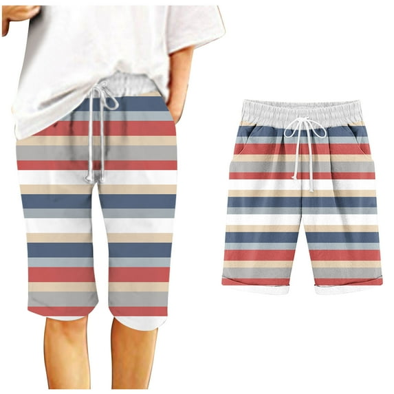SnZhen Shorts for Women Loose Fit Women's Casual Printed Drawstring Five Point Shorts