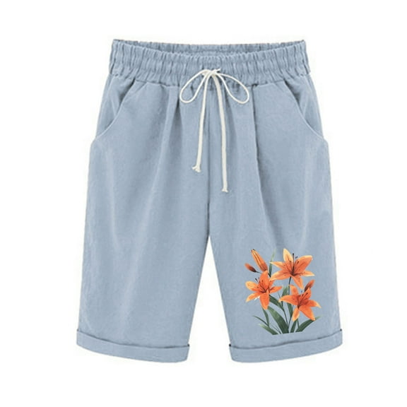 SnZhen Shorts for Women Loose Fit Women's Elastic Waist Printing Drawstring Shorts