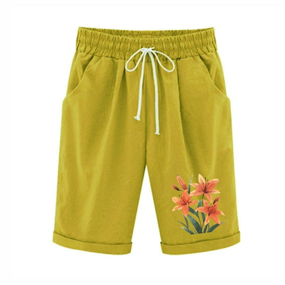 SnZhen Shorts for Women Loose Fit Women's Elastic Waist Printing Drawstring Shorts