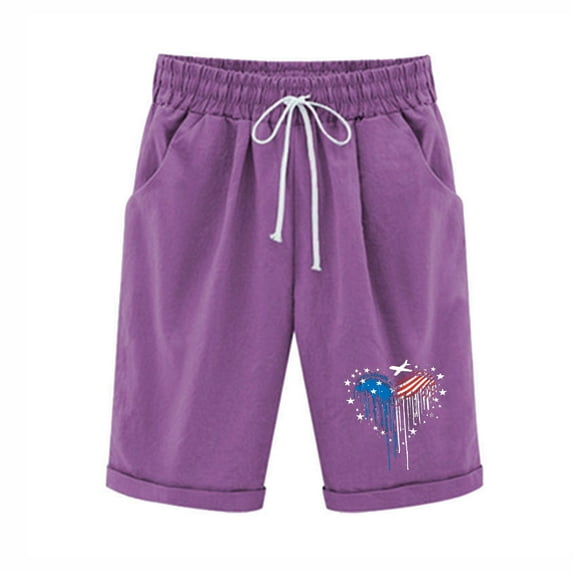 SnZhen Shorts for Women Loose Fit Women's Elastic Waist Printing Drawstring Shorts