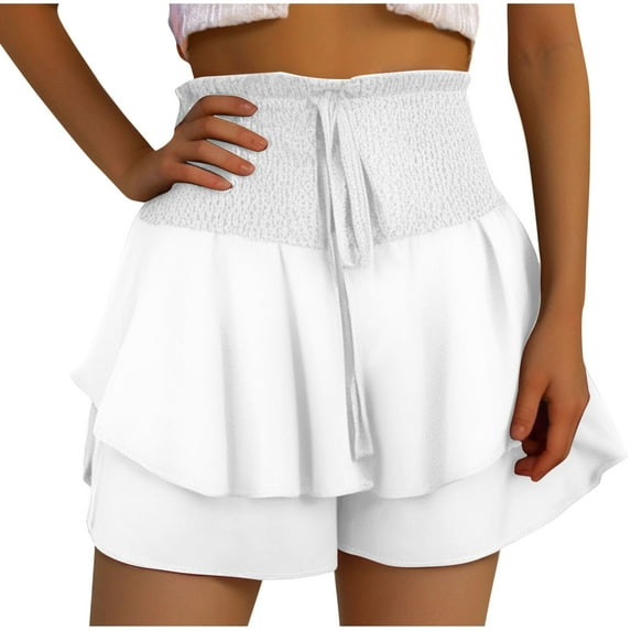 SnZhen Shorts for Women Loose Fit Women's Summer Solid Color Lace High Waisted Double Layered Hem Casual Shorts