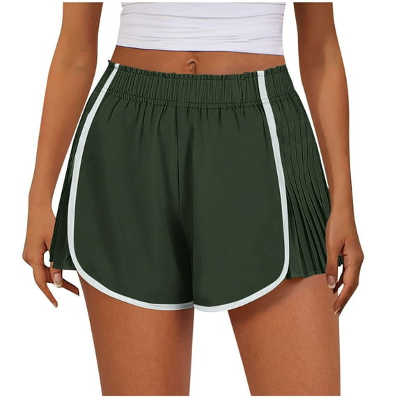 SnZhen Shorts for Women Loose Fit Women's Summer Solid Color Sexy Elastic Waist Side Pleated Casual Shorts