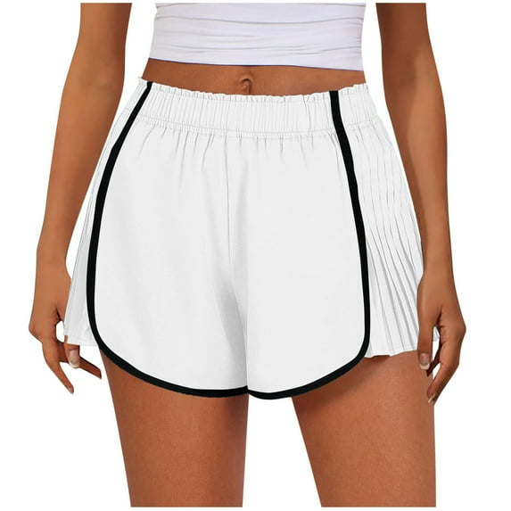 SnZhen Shorts for Women Loose Fit Women's Summer Solid Color Sexy Elastic Waist Side Pleated Casual Shorts