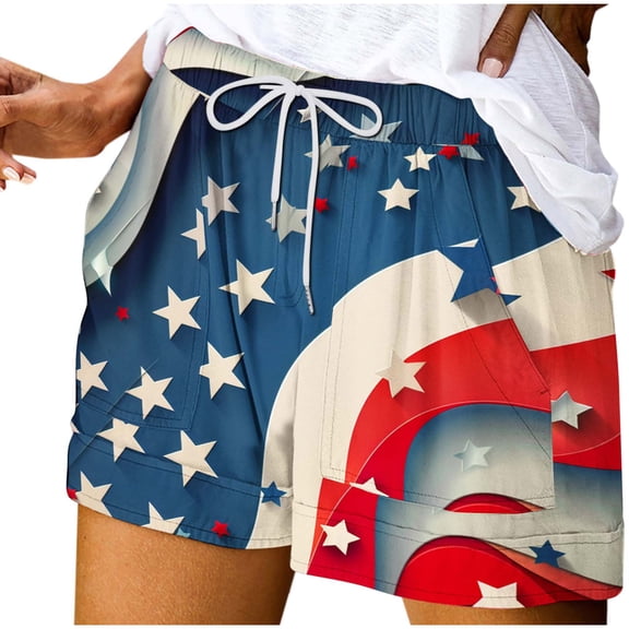 SnZhen Shorts for Women Trendy Women's Summer Printed Pocket Bandage Shorts Casual Pants