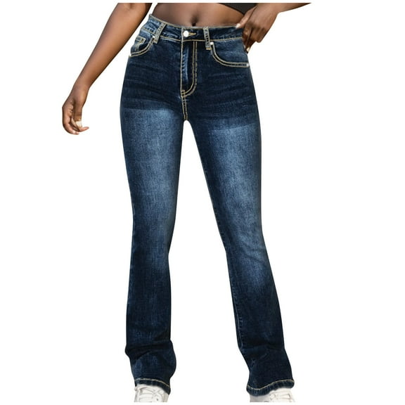 SnZhen Skinny Jeans for Women Fashion Embroidered Pocket Low-waisted Tight Denim Casual Long Pants Dark Blue L