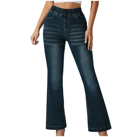 SnZhen Skinny Jeans for Women with Embroidered Pocket Low-waisted Tight Fashion Denim Slim Wide-leg Long Pants D-Blue L